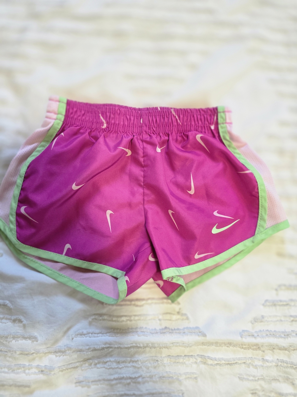 Nike Dri-FIT Girls 18M Pink Swoosh Print Running Shorts Toddler Athletic